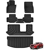 SMABEE Floor Mats & Cargo Liner for 2024 2025 2026 Mazda CX-90 CX90 8 Seater Trunk Mat TPE All Weather Floor Liners Accessories Interior Black