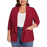 MINTLIMIT Plus Size Blazers for Curvy Women Open Front 3/4 Sleeve Jacket Coat Casual Blazer Suit Cardigan Formal Work Office(Red,XL)