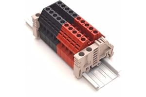 INTERNATIONAL CONNECTOR Dinkle Assembly DK4N Red/Black 10 Gang DIN Rail Terminal Blocks, 10-22 AWG, 30 Amp, 600 Volt