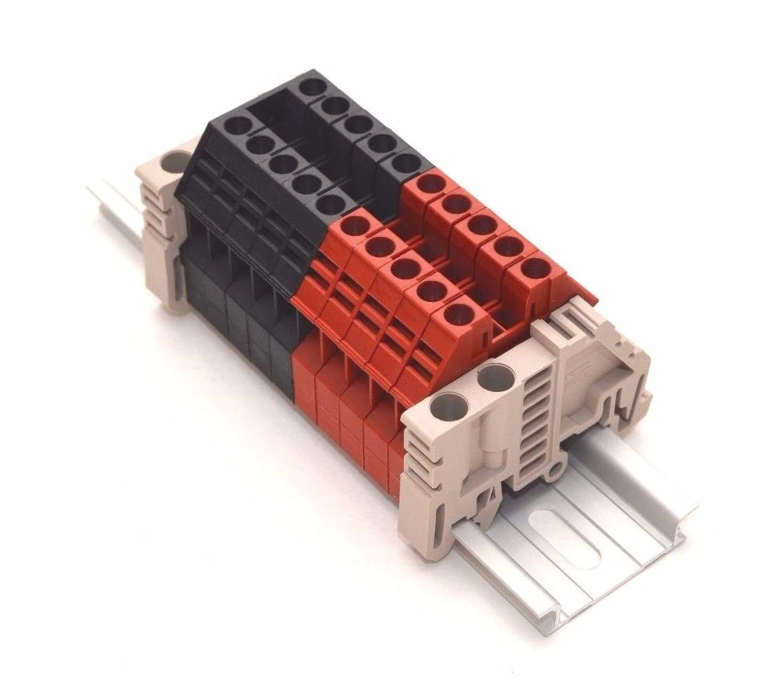 Dinkle Assembly DK4N Red/Black 10 Gang DIN Rail Terminal Blocks, 1022
