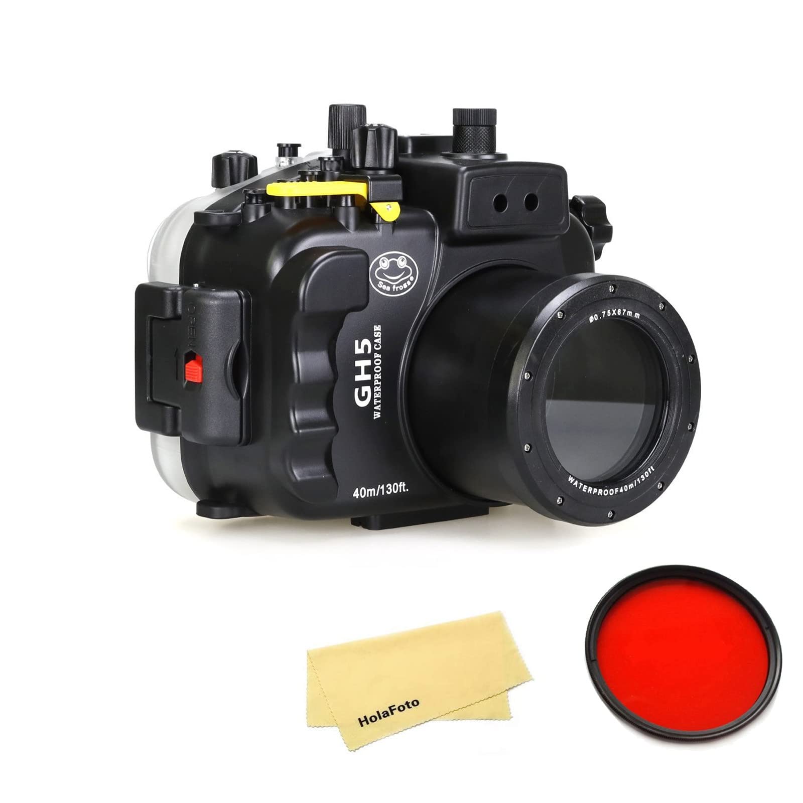 SeaFrogs Underwater Housing for Panasonic Lumix GH5/ GH5 S/ GH5 II 40M/130ft Waterproof Case w/ 67mm Red Filter