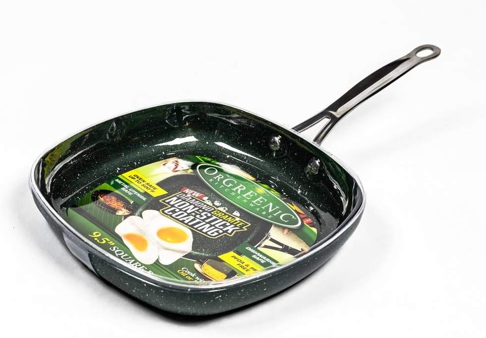 OrGREENiC Diamond Granite 9.5 Inch Square Fry Pan with Non
