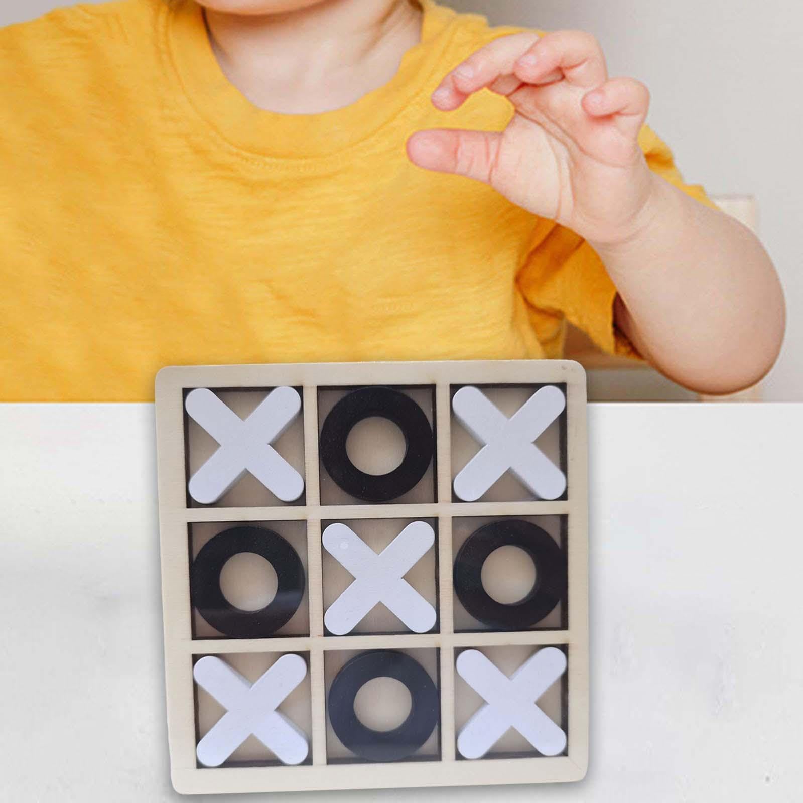 XO Noughts & Crosses Wooden Game, Tic Tac Toe, Fun Travel Board Game For Everyone, Noughts & Crosses, Interactive Wooden Game for Family & Kids (Black/White)