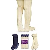 LA ACTIVE Baby Girl Tights Warm Cotton Leggings Tights, Non-Skid Seamless Cable Knit Stockings for 6-12 Months Infant Toddler, Cream & Navy-2 Pairs