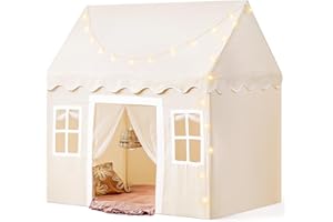 Tiny Land Play Tent with Padded Mat & LED Lights, Kids Tent, Playhouse for Kids, Indoor Bed Tent for Toddler, Toys for 3,4,5,6-Year-Old Girls, Neutral Color Play Room Furniture