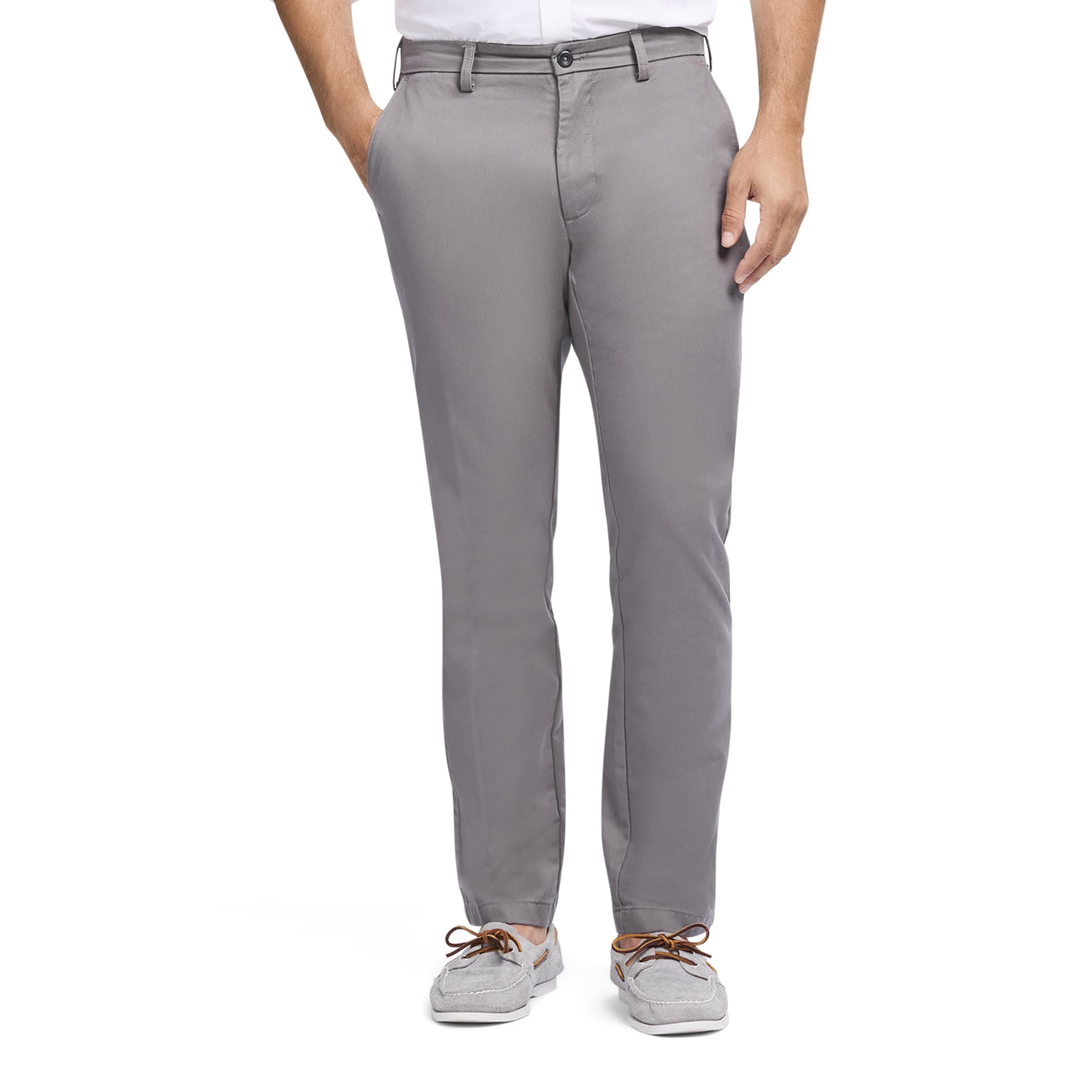 Izod Men’s American Chino Flat Front Straight Fit Pant, Smoked Pearl, 34W x 34L