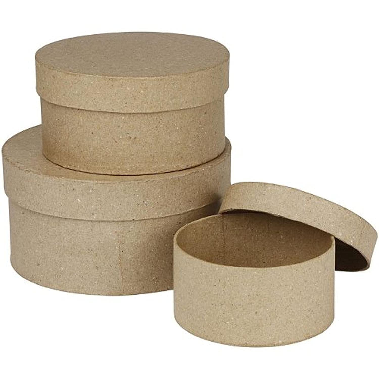 Creativ 263700 10+13+16 cm 3 Assorted Papier Mache Round Boxes, Brown
