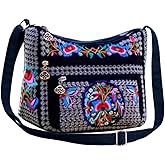 PHEVOS Hobo Crossbody Bag for women, Vintage Ethnic Tribal Embroidered Boho Hippie Tote Handbags Shoulder Purse
