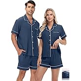 YOPUGEE Couples Matching Pjs Button Up Pajamas 2 Piece Lounge Set Lightweight Sleepwear Short Set S-3XL