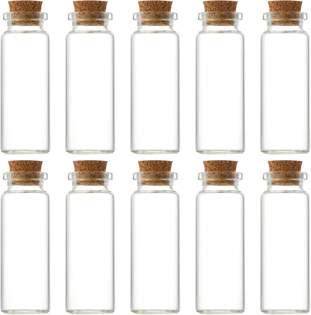 Udewo 10 Mini Glass Bottles With Cork Lids - 10ML Empty Spell Jars