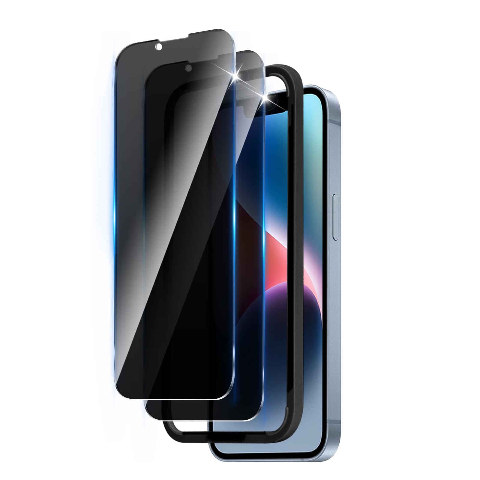 LZAYN 2 Pack Privacy Screen Protector for iPhone 14/13/13 Pro (6.1 inch, Impact-Resistant, Anti-Scratch,Bubble Free, Black Anti Spy Tempered Glass Film, Easy Installation Tool, Case Compatible
