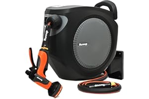 R RUVUP Ruvup Retractable Garden Hose Reel, 1/2in x 50ft Water Hose Reel with 10 Style Nozzle, UV Resistant Automatic Gardening Hose Reel Wall Mount for Outside, Slow Retraction Any Length Lock 180° Swivel
