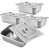 HOIGON 4 Pack Half Size Steam Table Pans with Lids, 4 Inch Deep Stainless Steel Hotel Pans for Buffet, Restaurants, Catering