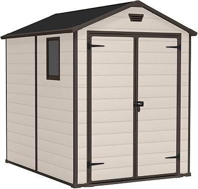 Keter Manor 6x8ft Outdoor Storage Shed Beige Brown Wood Effect