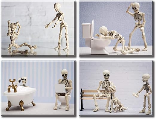 Amazon Com Jiazugo Halloween Wall Art Skull Bathroom Canvas Decor Pictures Funny Skeleton Unique Home Artwork Horror Story Modern Bones Poster Gothic Toilet Decorations Stretched And Framed Ready To Hang Posters