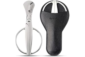KEENSUN Cigar Scissors Cutter, Stainless Steel Guillotine Double Blade Straight Cut Scissors (Silver) with Leather Case Cigar Accessories for Cigars(2.75" Handle Width)