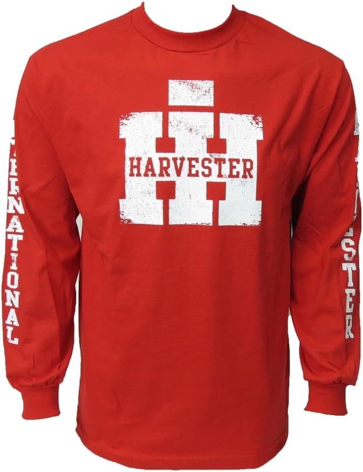 Red Long Sleeve Men`s IH College Distressed Logo Tee Shirt