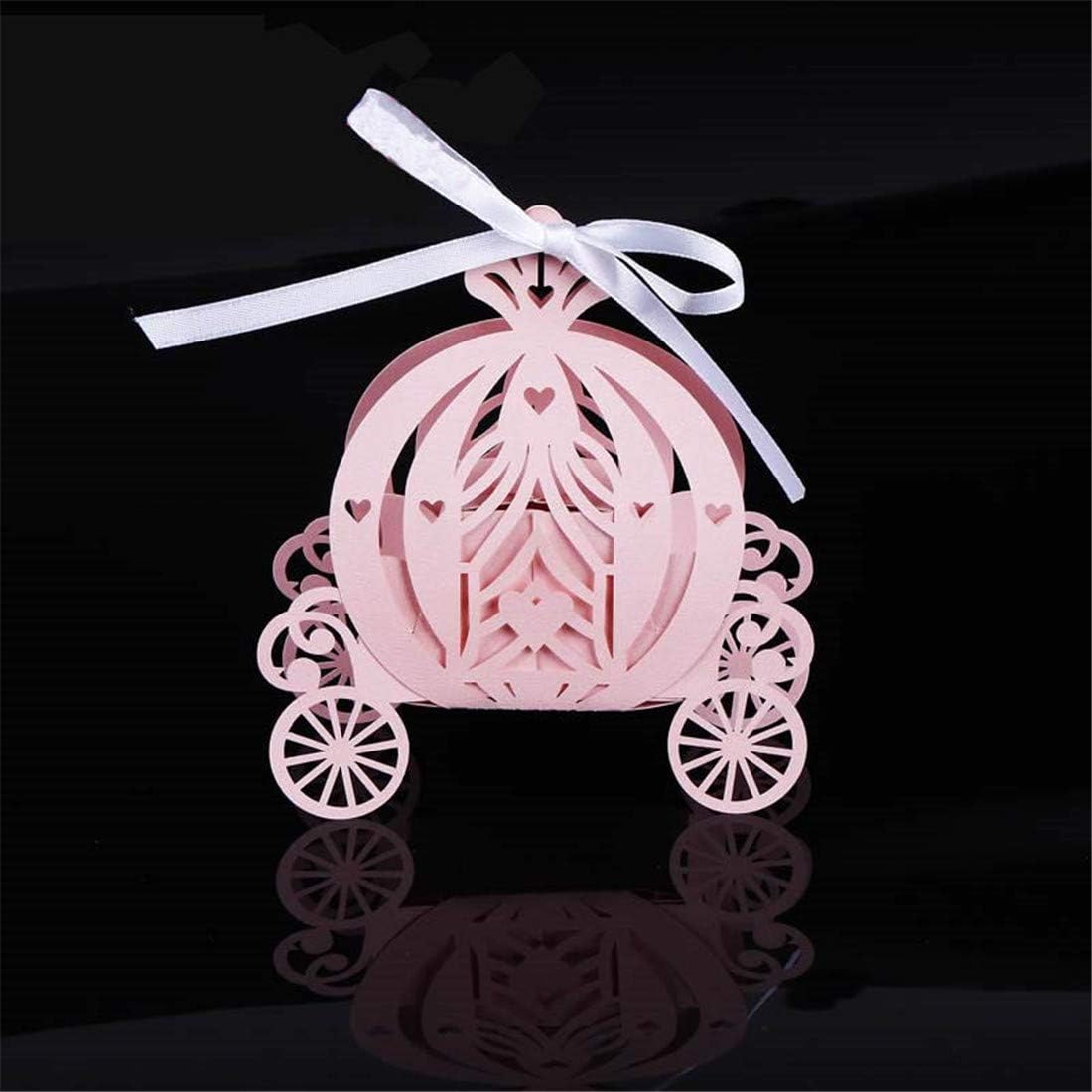 JONARO 50pcs Laser Cut Pumpkin Carriage Wedding Candy Favor Box,Pearl Color Paper Candy Box,Baby Shower Birthday Gift