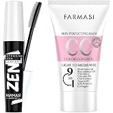 FARMASi CC Cream &amp; Zen Extension Lash Mascara Set, Light to Medium | Color Correcting Tinted Moisturizer, Buildable Coverage, Natural Radiant Finish, Longer Looking Separated Lashes, Makeup Duo