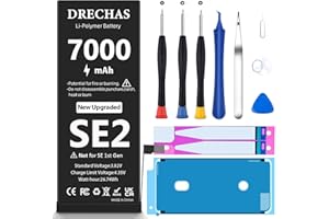 DRECHAS Battery for iPhone SE2020 7000mAh, (Not for iPhone SE 1st Gen) 2024 Capacity 0 Cycle Li-Polymer Replacement Battery for iPhone SE 2nd Gen A2275 A2296 A2298 with Professional Repair Tool Kit