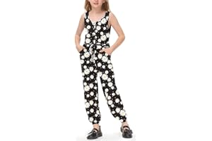 BesserBay Girls Summer Casual Sleeveless Long Pant Romper with Side Pockets 6-14 Years
