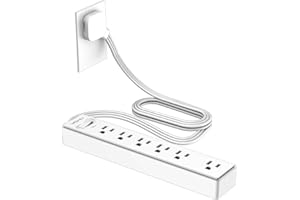 5Ft Flat Extension Cord with Multiple Outlets - YISHU Ultra Thin Flat Plug Surge Protector Power Strip(1680Joules) 1 Wide Spaced AC Outlet and 5 AC Outlets for Home, Office, Dorm Room Essentials