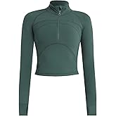 Women's Cropped Workout Jacket 1/2 Zip Pullover Running Athletic Outwear Slim Fit Long Sleeve Yoga Top