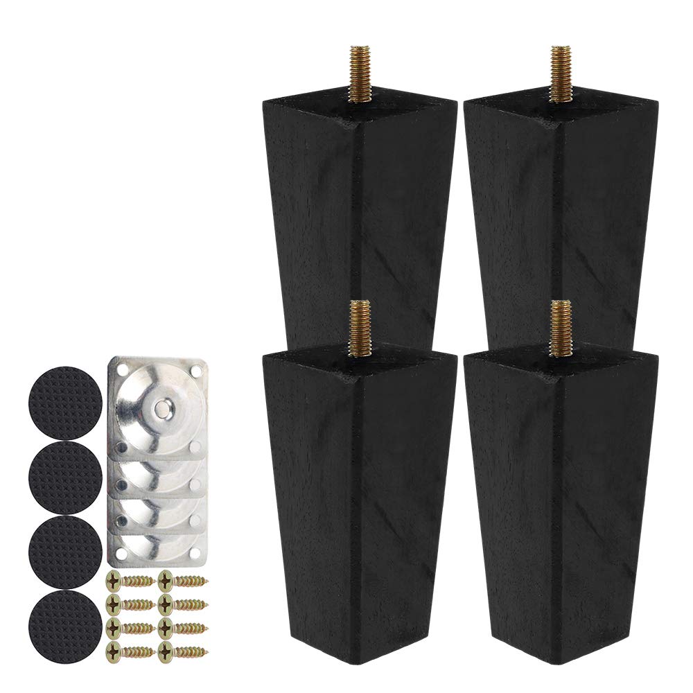 Height Sofa Legs Wooden Furniture Legs,Set of 4 Height Wood Sofa Legs 10cm Solid Replacement Furniture Legs Armchair Cabinet Feet M8 Bolt with Mounting Plate & Screws for Ottoman Couch Dresser Black