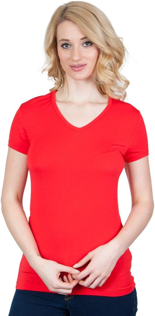 Agiato Women's Basic Rayon V Neck T-Shirt
