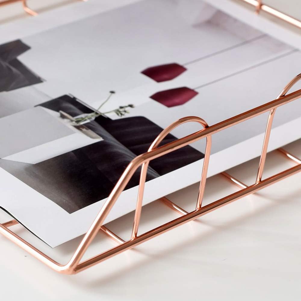 Jolitac Rose Gold 4-Tier Stackable Paper Tray Desk Organizer, Workspace Decorative Stacking Rack Supplies Holder, Metal Letter Trays for File Documents in Home & Office (Rose Gold) : Office Products