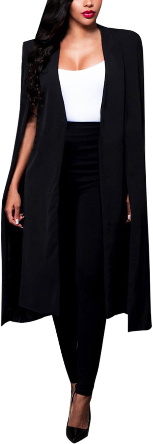 Women's Spring Cape Blazer Trench Duster Coat Casual Open Front Long Cloak Cape Solid Color Suit Jacket