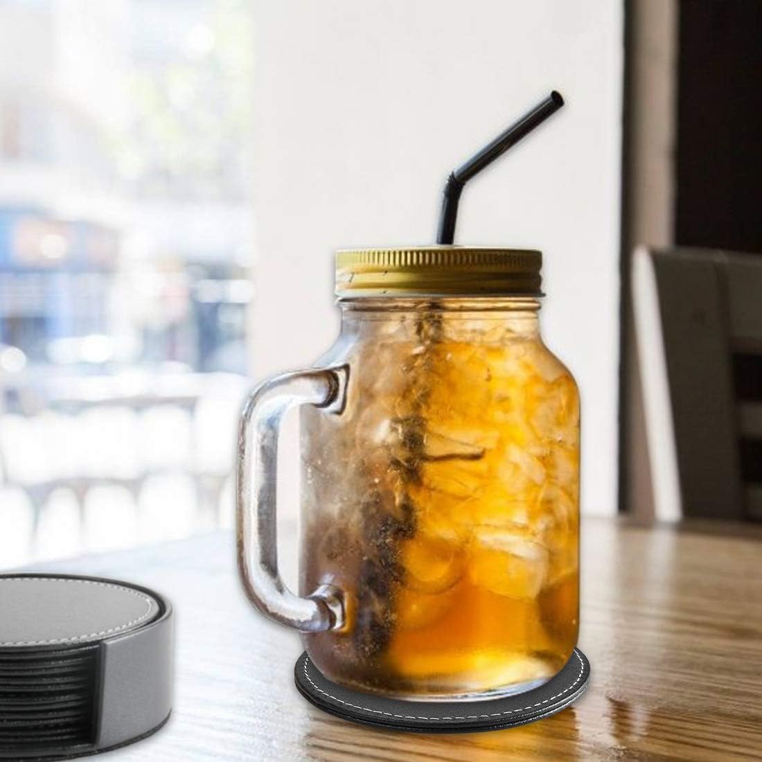 Leather Coasters for Drinks with Holder Set of 6,Coffee Mats Protect Furniture from Hot or Cold Water Marks & Damage - Image 3