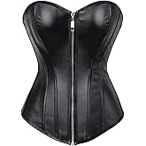 KSHUN Women's Faux Leather Corset Top Steampunk Corsets Zipper Bustier Pirate Costume