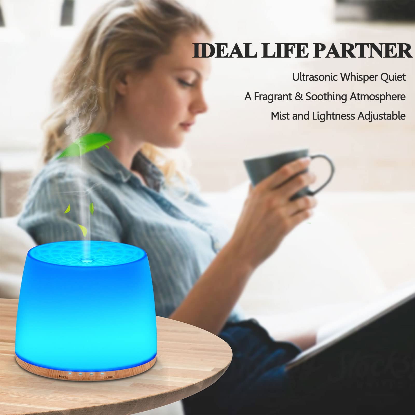 KAHEAUM Humidifiers for Bedroom Large Room Baby Kids Nursery Home Hotel Office Plant, 500ML Portable Ultrasonic Cool Mist Humidifier Aroma Essential Oil Diffusers with LED Night Light,Quiet,Auto Off