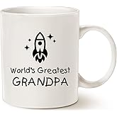 MAUAG Ceramic Coffee Mug, Worlds Greatest Grandpa Rocket Ship Cup White, 11 Oz, Best Birthday Gifts for Grandpa