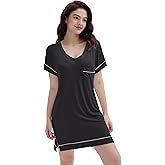 Cherrydew Womens Soft Cooling Nightshirt Short Sleeve Bamboo Viscose Nightie V Neck Lightweight Nightgown S-XXL