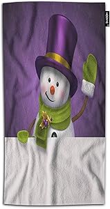 HOSNYE Snowman Hand Towel for Bathroom New Year Christmas Winter Funny Snowman Purple Top Hat Greeting Hello Absorbent Soft Towels for Beach Kitchen Spa Gym Yoga Face Towel