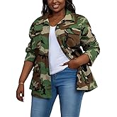 XNMHL Camo Jackets for Women with Pockets Lightweight Army Fatigue Cargo Jeans Blazer