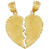 10k Yellow Gold Satin Finish Breakable Heart Charm Pendant, 0.8"