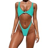 Tainehs Womens Sexy One Piece Bikini Swimsuits High Cut Cheeky Swimwear Thong Bottoms Bathing Swimsuits