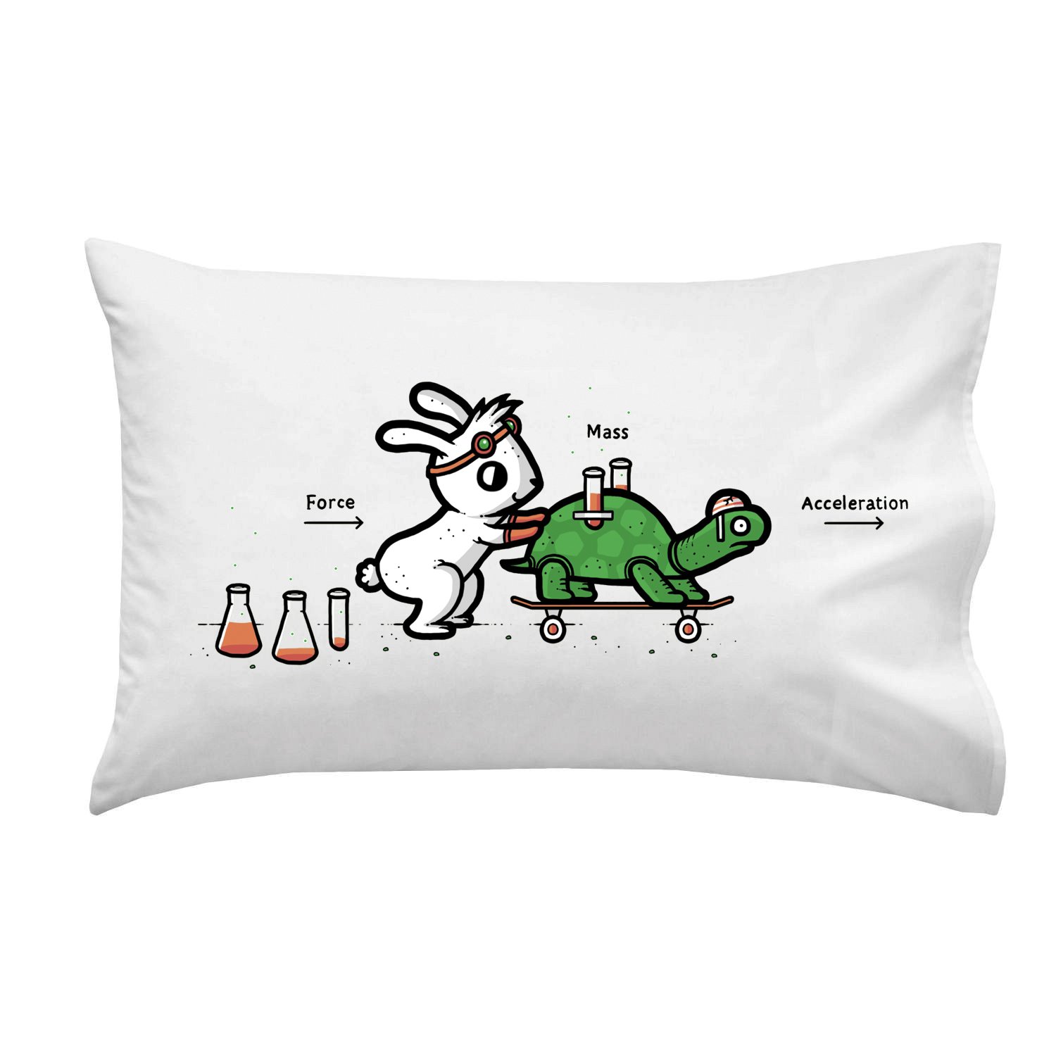 Hat Shark "Using Force" Funny Bunny Rabbit & Turtle Physics Humor - Pillow Case