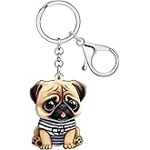 NEWEI Acrylic Dog Keychain Accessories Cute Pet Puppy Keyring for Women Girls Dog Lovers Purse Car Key Chain Gifts (Pug A)