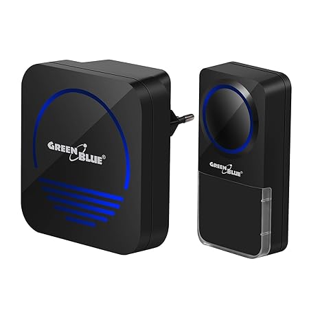 GreenBlue GB120 Funk Türklingel Kabellos 52 Klingeltöne Reichweite 300m Sender/Empfänger 230V (Schwarz)
