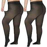 Delcast Plus Size Fleece Lined Tights Women - Fake Translucent Sheer Warm Thermal Pantyhose Leggings for Winter