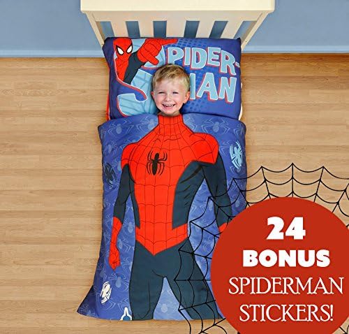 Marvel Spiderman Toddler Bedding and Wall Sticker Set Superhero Comforter Sheets and Wall Decals