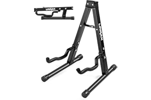 Linrax Folding Guitar Stand, A-Frame Metal Stand with Non-Slip Rubber and Foam Arms, Universal Guitar Holder for Acoustic Ele