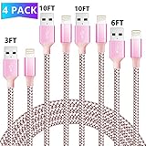 Aonear 4Pack 3FT 6FT 10FT 10FT to USB Syncing and Fast Charging Cable Data Nylon Braided Cord Compatible Phone Xs/MAX/XR/X / 8 / 8Plus / 7/ 7Plus / 6 / 6S Plus /5/5S/SE/5C and More