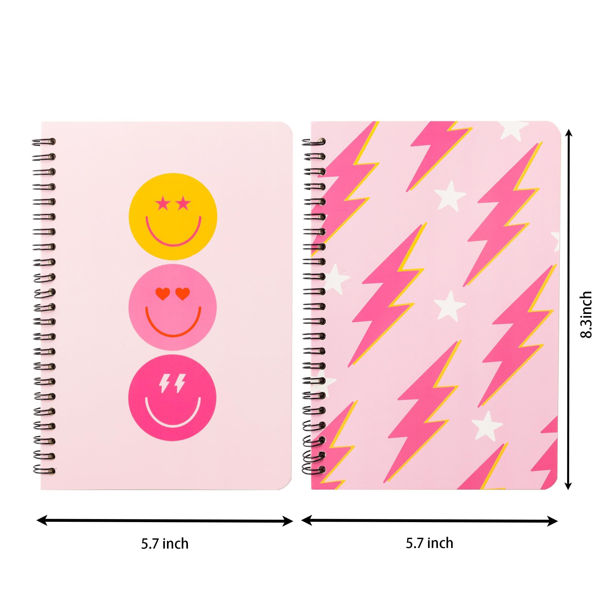 L1rabe 2 A5 Preppy Spiral Notebooks for Teens Girls Christmas Gifts Y2K Hardbound Journal for College Student Happy Smile Hardcover Notebooks, Birthday Gifts Pink Notepad Diary for Students Kids Girls