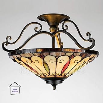 Felice Tiffany Style Semi Flush Ceiling Light Amazon Co Uk Lighting