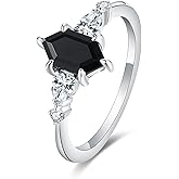 IRROYA Natural Black Onyx Wedding Ring for Women 925 Sterling Silver Plated with Platinum Agate Gemstone Engagement Promise Cocktail Ring for Her Size 4-9
